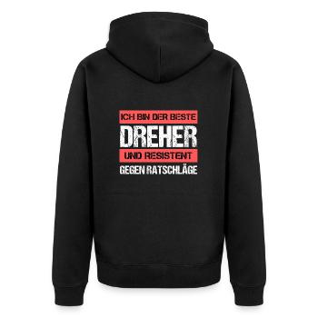 Resistenter Dreher - Unisex Premium Bio Zip Hoodie - Schwarz - Hinten - Nico (187cm)