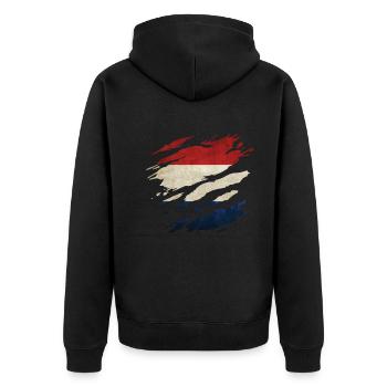Niederlande - Nationalfahne, Kratzer, Risse - Unisex Premium Bio Zip Hoodie - Schwarz - Hinten - Nico (187cm)