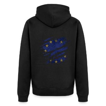 Europe - National flag, scratches, cracks - Unisex Premium Organic Zip Hoodie - black - Back - Nico (187cm)