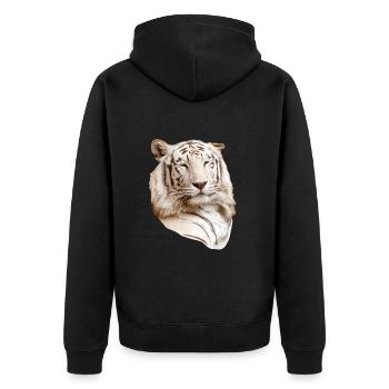 Tête de tigre blanche, naturelle, avant - Veste à capuche bio Premium Unisexe - noir - Dos - Nico (187cm)