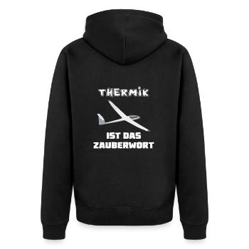 thermik ist das zauberwort - Unisex Premium Bio Zip Hoodie - Schwarz - Hinten - Nico (187cm)