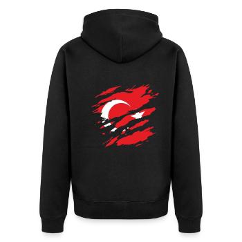 Türkei - Nationalfahne, Kratzer, Risse - Unisex Premium Bio Zip Hoodie - Schwarz - Hinten - Nico (187cm)