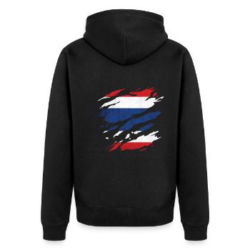 Thailand - Nationalfahne, Kratzer, Risse - Unisex Premium Bio Zip Hoodie - Schwarz - Hinten - Nico (187cm)