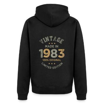 Made in 1983 Vintage Geburtstagsgeschenk 40 Jahre - Unisex Premium Bio Zip Hoodie - Schwarz - Hinten - Nico (187cm)