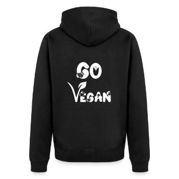 Go Vegan Veganer Veganerin Pro Veggie - Unisex Premium Bio Zip Hoodie - Schwarz - Hinten - Nico (187cm)