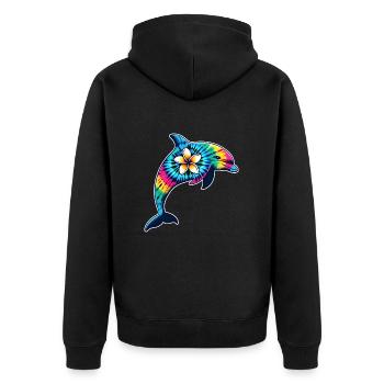 Tie Dye Delfinurlaub 2024 Hawaii - Unisex Premium Bio Zip Hoodie - Schwarz - Hinten - Nico (187cm)