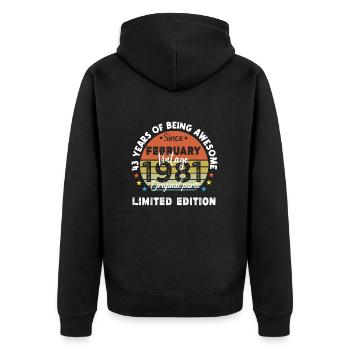 43 Jahre alt Baujahr 1981 Jahrgang Februar 1981 - Unisex Premium Bio Zip Hoodie - Schwarz - Hinten - Nico (187cm)