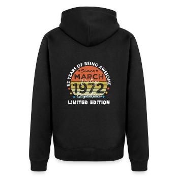 52 Jahre alt Baujahr 1972 Jahrgang März 1972 - Unisex Premium Bio Zip Hoodie - Schwarz - Hinten - Nico (187cm)