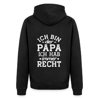 Papa weiß alles Vater hat recht lustiges Geschenk - Unisex Premium Bio Zip Hoodie - Schwarz - Hinten - Nico (187cm)