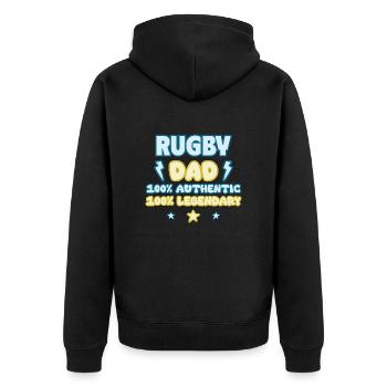 Rugby Dad – Father's Day Gift, Legendary - Unisex Premium Organic Zip Hoodie - black - Back - Nico (187cm)
