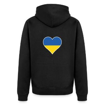 Ukraine Herz - Unisex Premium Bio Zip Hoodie - Schwarz - Hinten - Nico (187cm)