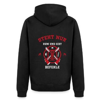 Steht Nur Rum Und Gibt Befehle - Unisex Premium Bio Zip Hoodie - Schwarz - Hinten - Nico (187cm)