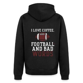 I love coffee, Football and Bad... - Unisex Premium Bio Zip Hoodie - Schwarz - Hinten - Nico (187cm)