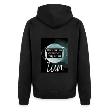 POSITIVE EINSTELLUNG MINDSET Motivation - Unisex Premium Bio Zip Hoodie - Schwarz - Hinten - Nico (187cm)