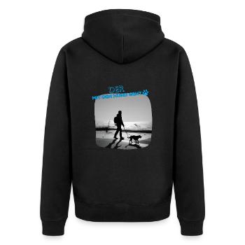 Der mit dem Hund geht - Unisex Premium Bio Zip Hoodie - Schwarz - Hinten - Nico (187cm)