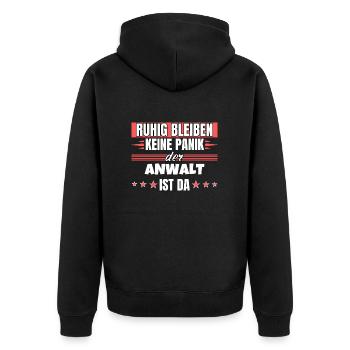 Ruhig bleiben ich bin Bäcker Anwalt - Unisex Premium Bio Zip Hoodie - Schwarz - Hinten - Nico (187cm)