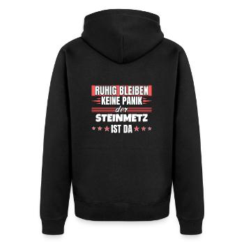 Ruhig bleiben ich bin Steinmetz - Unisex Premium Bio Zip Hoodie - Schwarz - Hinten - Nico (187cm)