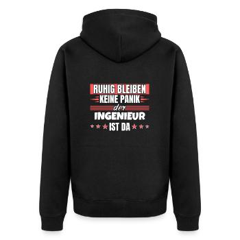 Ruhig bleiben ich bin Ingenieur - Unisex Premium Bio Zip Hoodie - Schwarz - Hinten - Nico (187cm)