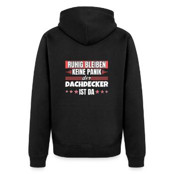 Ruhig bleiben ich bin Dachdecker - Unisex Premium Bio Zip Hoodie - Schwarz - Hinten - Nico (187cm)