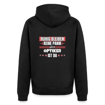 Ruhig bleiben ich bin Optiker - Unisex Premium Bio Zip Hoodie - Schwarz - Hinten - Nico (187cm)