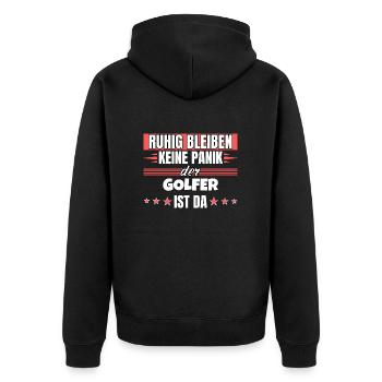 Ruhig bleiben ich bin Golfer - Unisex Premium Bio Zip Hoodie - Schwarz - Hinten - Nico (187cm)