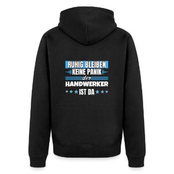 Ruhig bleiben ich bin Handwerker - Unisex Premium Bio Zip Hoodie - Schwarz - Hinten - Nico (187cm)