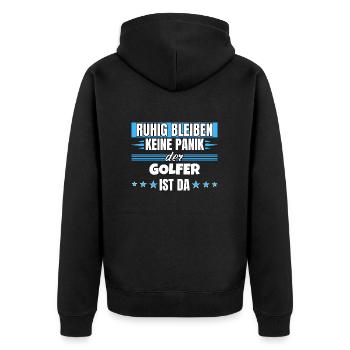 Ruhig bleiben ich bin Golfer - Unisex Premium Bio Zip Hoodie - Schwarz - Hinten - Nico (187cm)