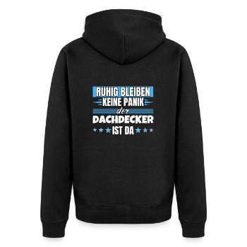 Ruhig bleiben ich bin Dachdecker - Unisex Premium Bio Zip Hoodie - Schwarz - Hinten - Nico (187cm)