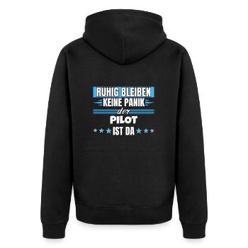 Ruhig bleiben ich bin Pilot - Unisex Premium Bio Zip Hoodie - Schwarz - Hinten - Nico (187cm)