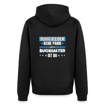 Ruhig bleiben ich bin Ruhig bleiben ich bin - Unisex Premium Bio Zip Hoodie - Schwarz - Hinten - Nico (187cm)