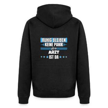 Ruhig bleiben ich bin Arzt - Unisex Premium Bio Zip Hoodie - Schwarz - Hinten - Nico (187cm)