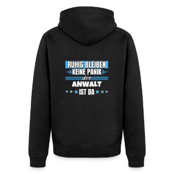 Ruhig bleiben ich bin Anwalt - Unisex Premium Bio Zip Hoodie - Schwarz - Hinten - Nico (187cm)