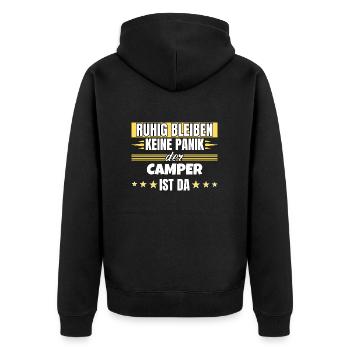 Restez calme, je suis un campeur - Veste à capuche bio Premium Unisexe - noir - Dos - Nico (187cm)