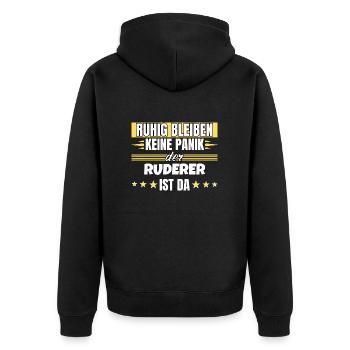 Ruhig bleiben ich bin Ruderer - Unisex Premium Bio Zip Hoodie - Schwarz - Hinten - Nico (187cm)