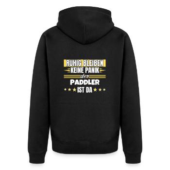 Ruhig bleiben ich bin Paddler - Unisex Premium Bio Zip Hoodie - Schwarz - Hinten - Nico (187cm)