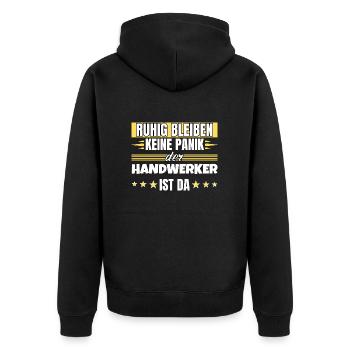 Ruhig bleiben ich bin Handwerker - Unisex Premium Bio Zip Hoodie - Schwarz - Hinten - Nico (187cm)
