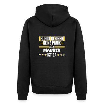 Ruhig bleiben ich bin Maurer - Unisex Premium Bio Zip Hoodie - Schwarz - Hinten - Nico (187cm)