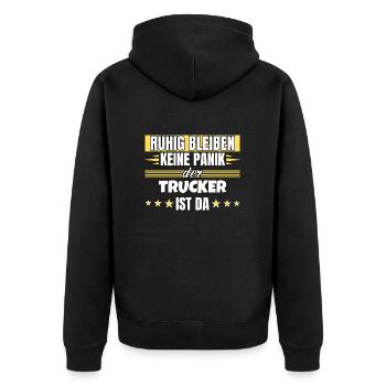 Ruhig bleiben ich bin Ruhig bleiben ich bin - Unisex Premium Bio Zip Hoodie - Schwarz - Hinten - Nico (187cm)