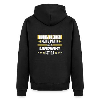 Ruhig bleiben ich bin Landwirt - Unisex Premium Bio Zip Hoodie - Schwarz - Hinten - Nico (187cm)