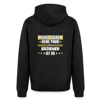 Ruhig bleiben ich bin Erzieher - Unisex Premium Bio Zip Hoodie - Schwarz - Hinten - Nico (187cm)
