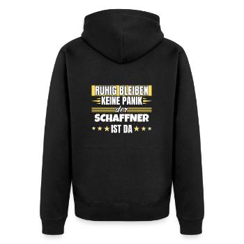 Ruhig bleiben ich bin Schaffner - Unisex Premium Bio Zip Hoodie - Schwarz - Hinten - Nico (187cm)