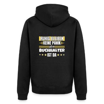 Ruhig bleiben ich bin Ruhig bleiben ich bin - Unisex Premium Bio Zip Hoodie - Schwarz - Hinten - Nico (187cm)