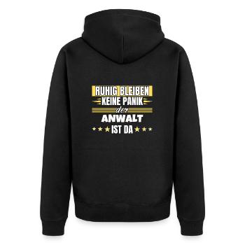 Ruhig bleiben ich bin Anwalt - Unisex Premium Bio Zip Hoodie - Schwarz - Hinten - Nico (187cm)