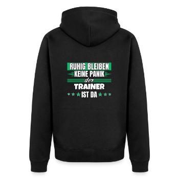 Ruhig bleiben ich bin Trainer - Unisex Premium Bio Zip Hoodie - Schwarz - Hinten - Nico (187cm)