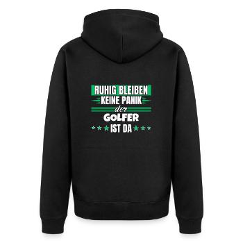 Ruhig bleiben ich bin Golfer - Unisex Premium Bio Zip Hoodie - Schwarz - Hinten - Nico (187cm)