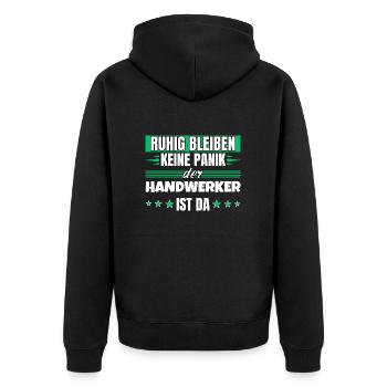 Ruhig bleiben ich bin Handwerker - Unisex Premium Bio Zip Hoodie - Schwarz - Hinten - Nico (187cm)