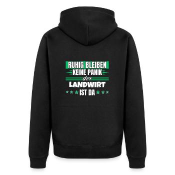Ruhig bleiben ich bin Landwirt - Unisex Premium Bio Zip Hoodie - Schwarz - Hinten - Nico (187cm)