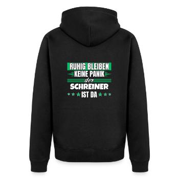 Ruhig bleiben ich bin Schreiner - Unisex Premium Bio Zip Hoodie - Schwarz - Hinten - Nico (187cm)