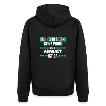 Ruhig bleiben ich bin Anwalt - Unisex Premium Bio Zip Hoodie - Schwarz - Hinten - Nico (187cm)