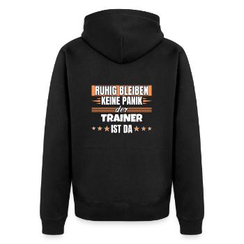 Ruhig bleiben ich bin Trainer - Unisex Premium Bio Zip Hoodie - Schwarz - Hinten - Nico (187cm)